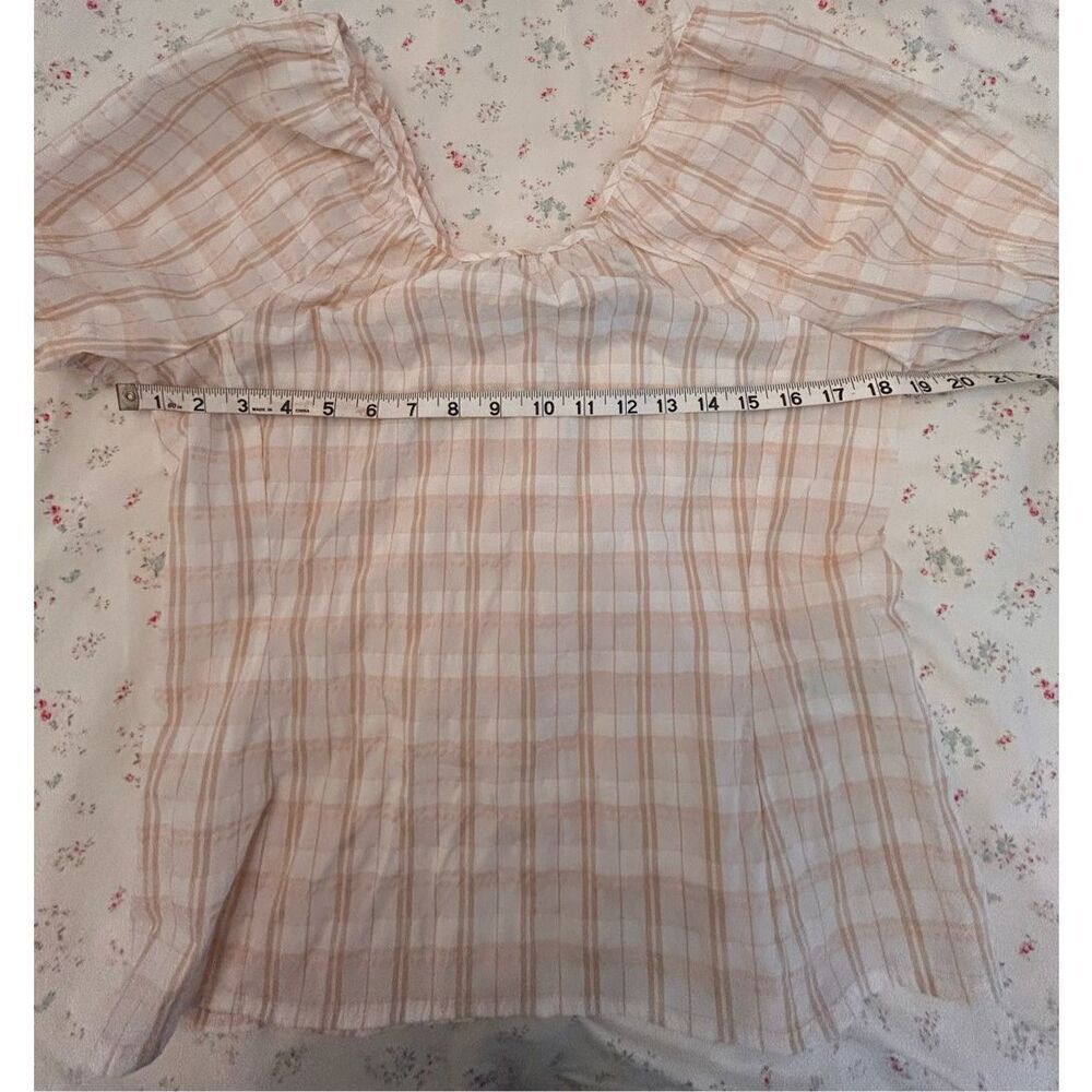 J Crew Women's V Back Puff Sleeve Textured Plaid Top Blouse Size 2 NWOT - Picture 9 of 12